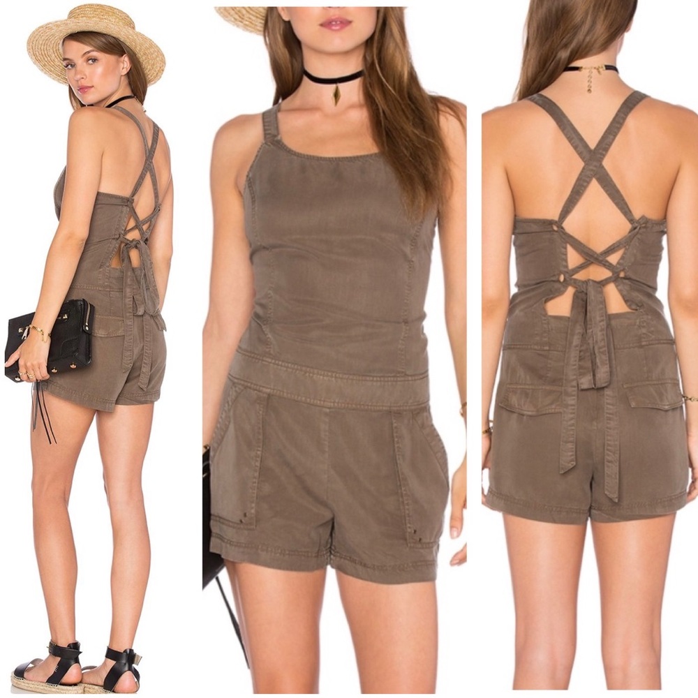 Pam & Gela Army Green Tie Back Romper XS NWT